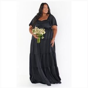 Show Me Your Mumu Nicole Maxi Dress in Black Luxe Satin XXL